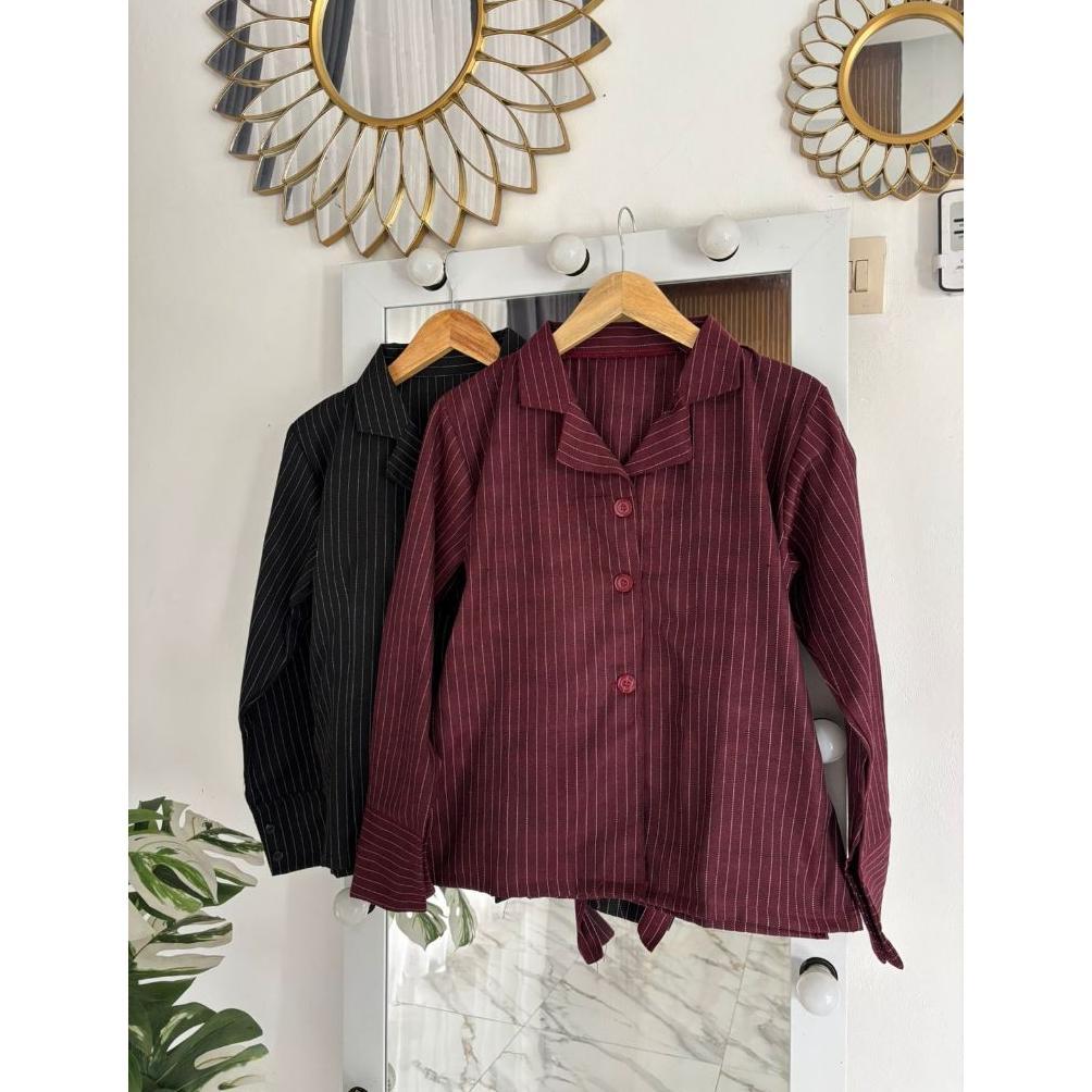 HOT DEALS Esme Blazer - Fitted Stripe Shirt Blazer Semi Wool Atasan Wanita Lengan Panjang blazer for