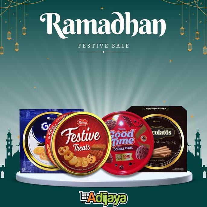 Festive Special Ramadhan Jajan Biskuit Festive Kaleng Bulat Good Time Assorted Cookies 277Gr | Roma 