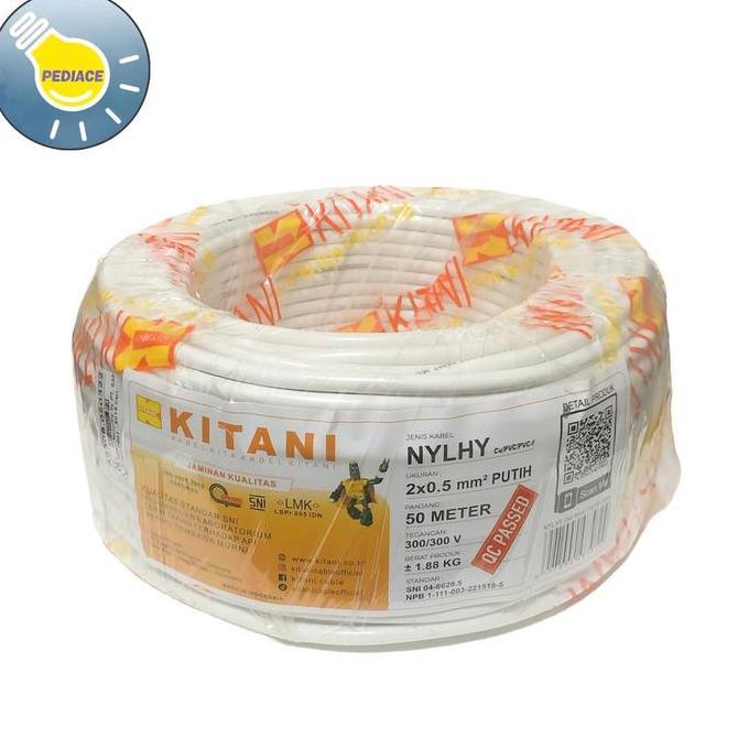 Kabel Listrik Flexible Putih NYLHY 2x0.5 KITANI Serabut SNI (50Meter)