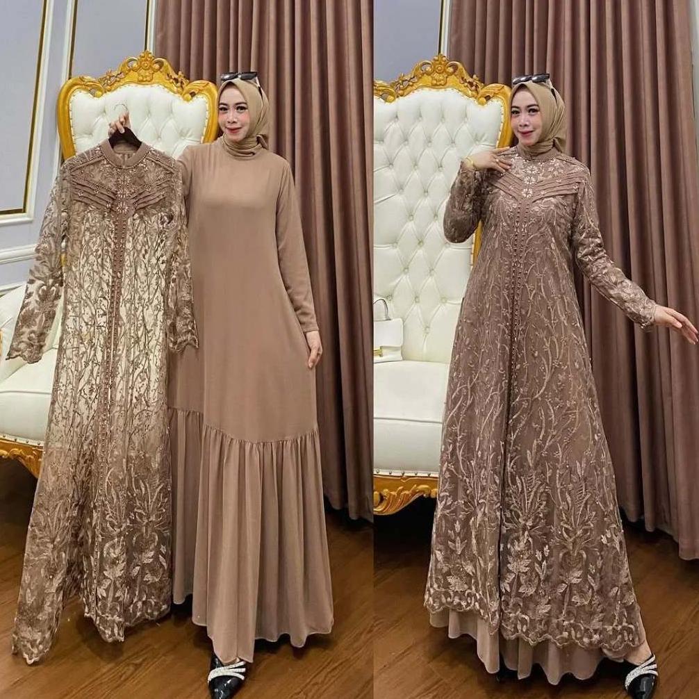 Flash Sale Baju Gamis Set Outer Brukat Model Terbaru Zallia Dress Bl Size M L Xl Xxl Xxxl Bahan Ceru