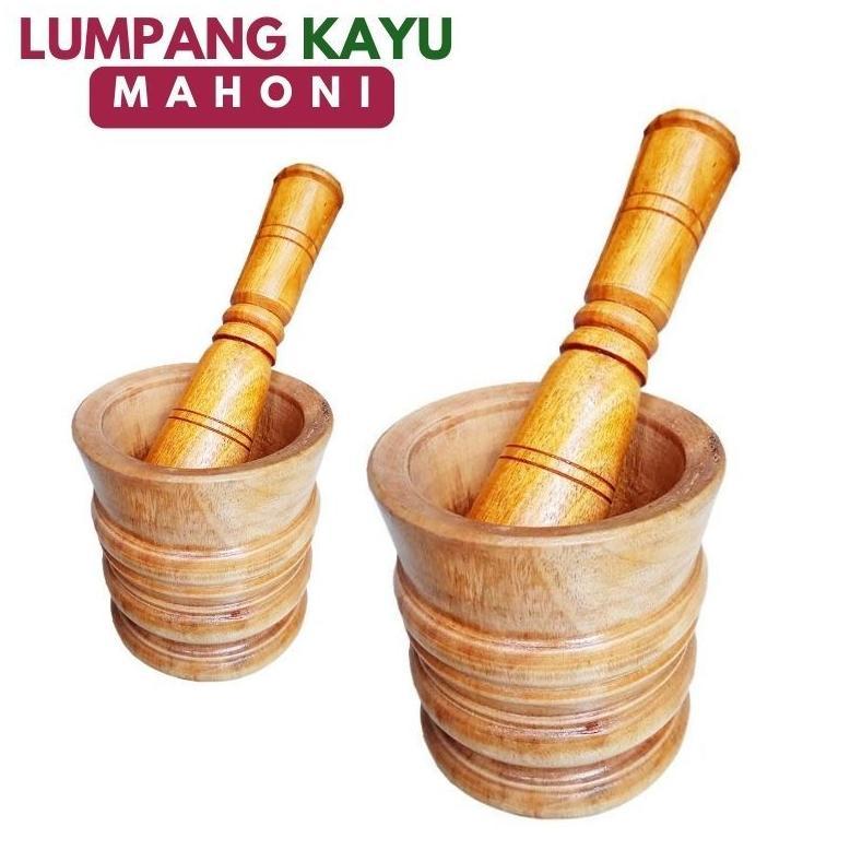 Lumpang + Alu Kayu Mahoni / Lumpang Kayu Motif New Produk