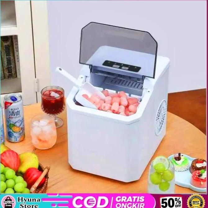 Mesin Es Batu Kristal Otomatis Pembuat Es Mini Portable Ice Maker 12kg 150W Putih Kitchenware