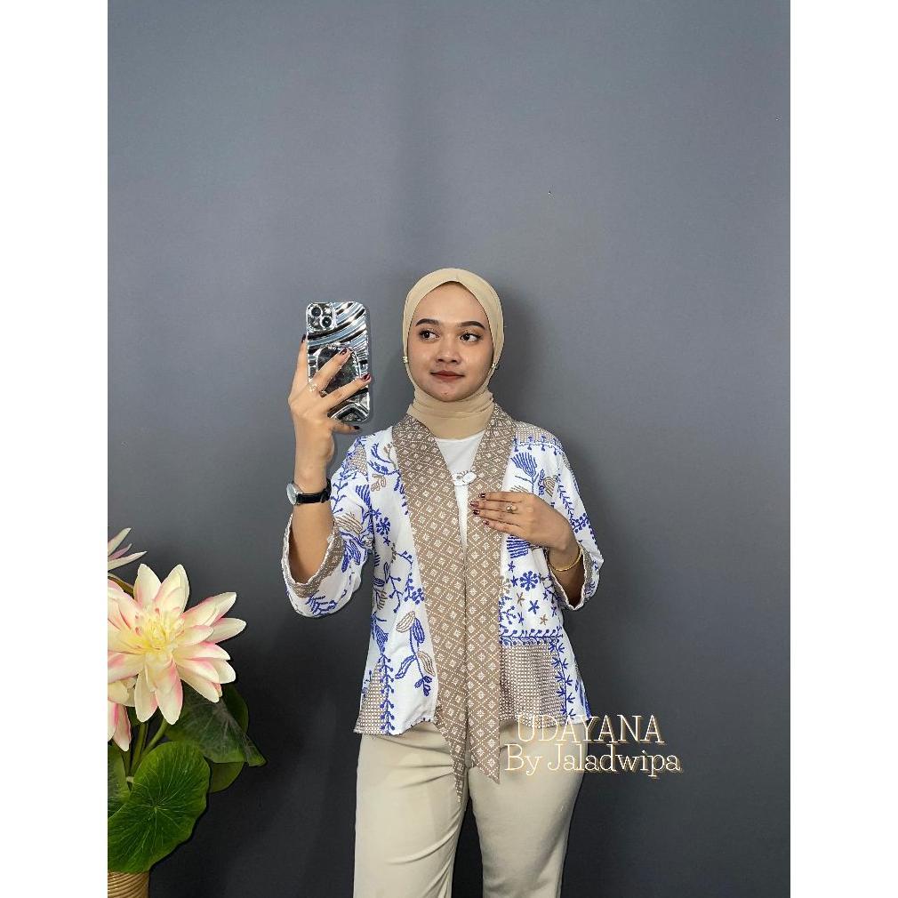 Terlaris Outer Batik Wanita //Atasan Batik Kerja Wanita //Blouse Batik Lengan Panjang Motif Bunga Bo