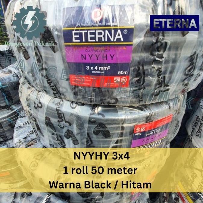 Kabel listrik serabut NYYHY 3x4 Eterna 3 x 4 mm 50meter Hitam Black