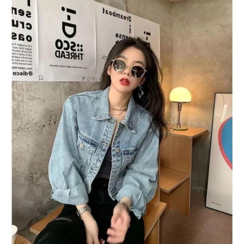 Discount Big Size Jaket Crop Jeans Oversize Pocket Blue/ Crop model Korea