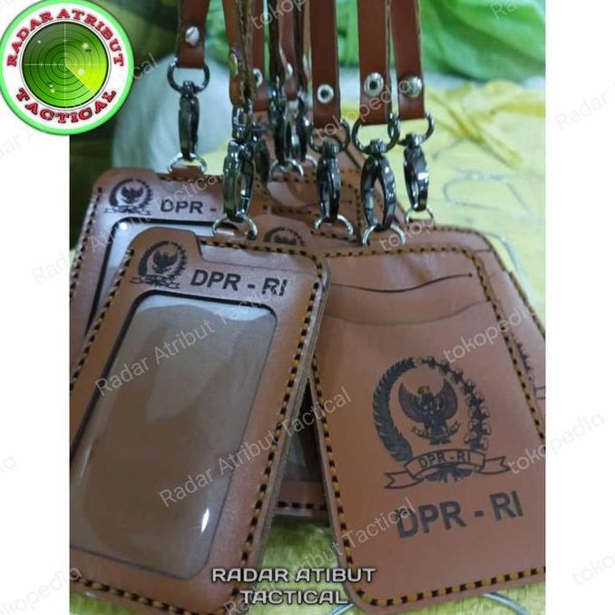 Holder Id Card Tali Lanyard Name Tag Kulit Asli Logo Dpr-Ri Diskon