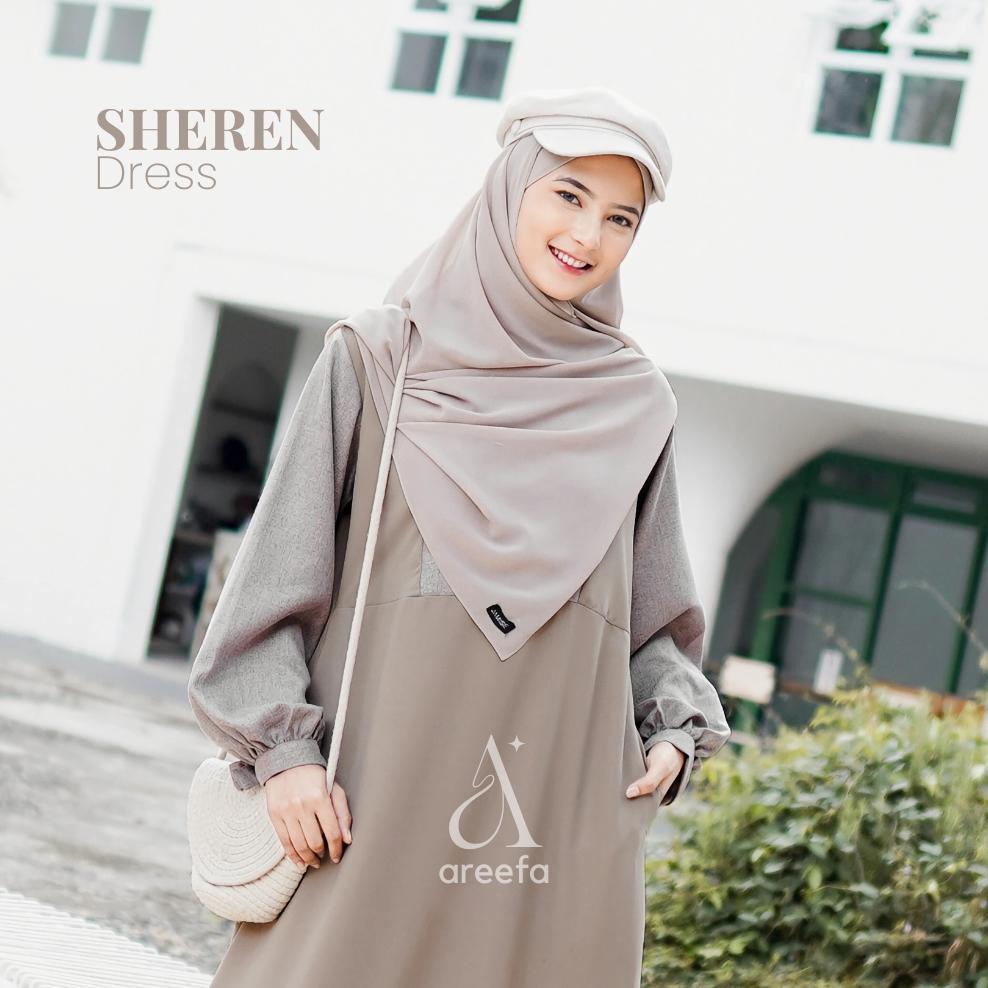 Sale Areefa - Gamis Wanita Remaja Kekinian Terbaru Sheren Dress Gamis Muslim Polos Kombinasi 2 Warna