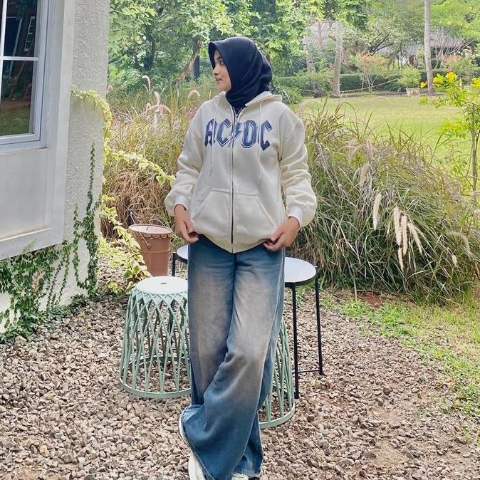 Zipper Boxy ACDC Oversize Cowo Cewe Bisa Pakai Lengan Balon - Hoodie Zipper Boxy ACDC Chrome Zip Bas