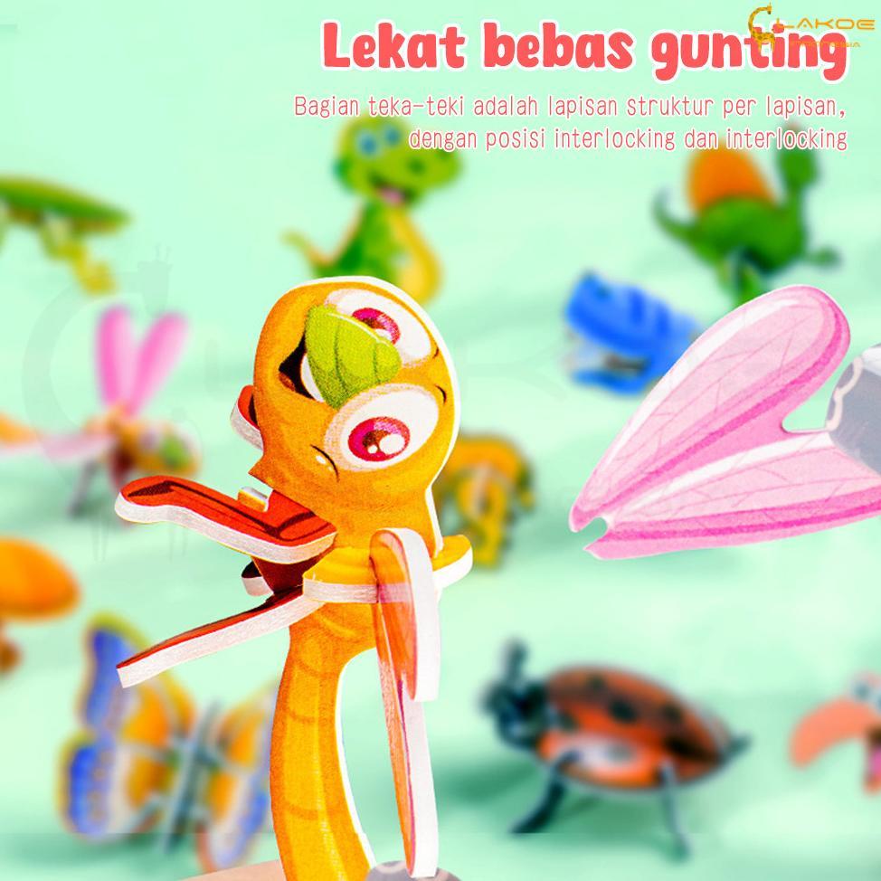 hot deals lakoe mainan edukasi anak puzzle 3d diy motif hewan serangga lucu diy jigsaw puzzle