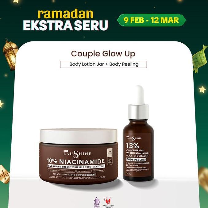 Laushine - 2 Glow Series - Paket  Bundling Body Lotion Jar + Skin Booster Body Peeling  - 9D Hyaluro