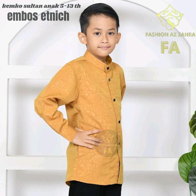 Baju Koko Anak Laki-Laki Motif Etnik Embos Lengan Panjang Kain Nyaman