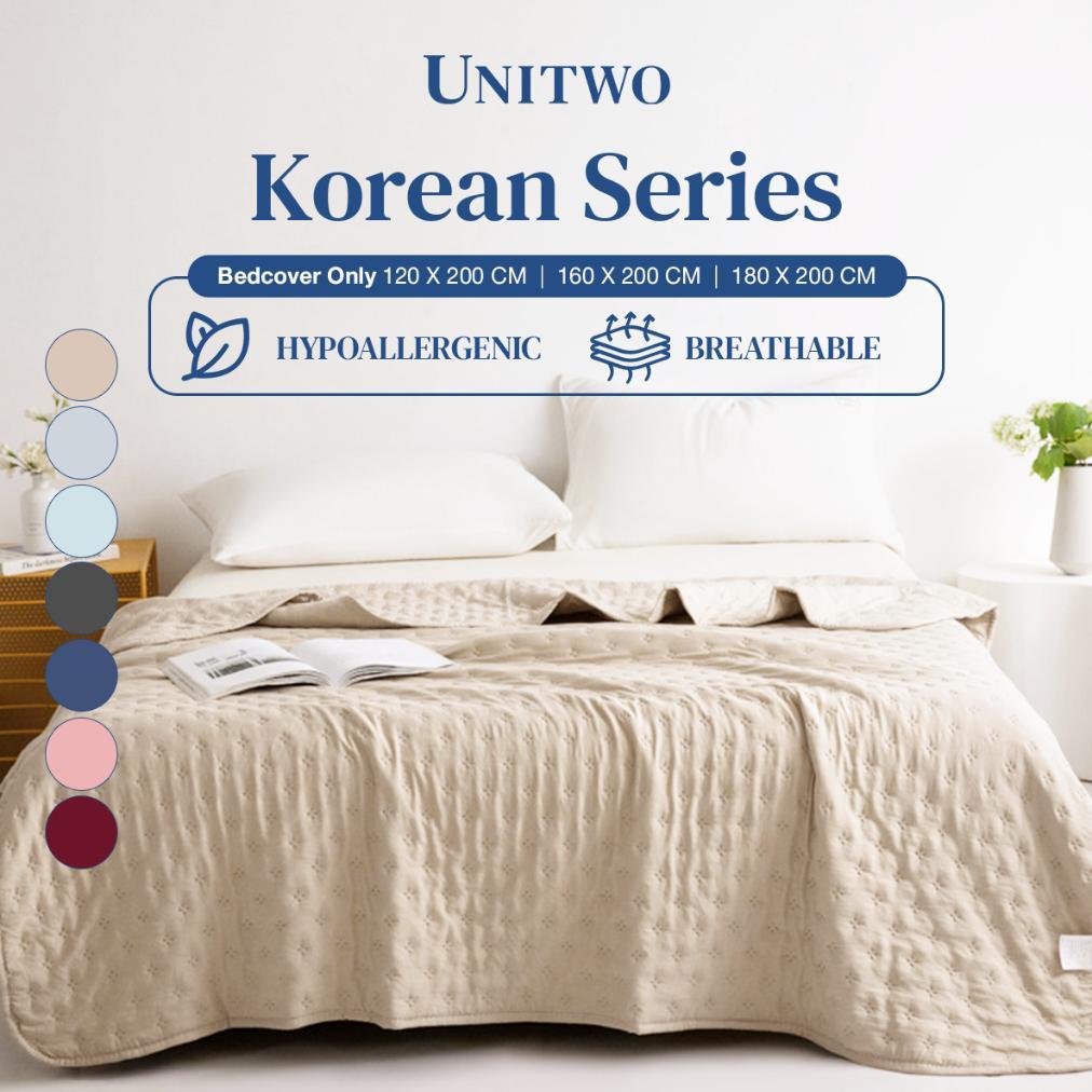 UNITWO [BED COVER ONLY] Bed Cover Selimut Tidur Lembut Motif Polos - Soft Blanket Selimut Polos Kore