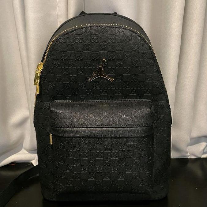 Air Jordan Monogram Faux Leather Backpack Black Gold / Tas 100%