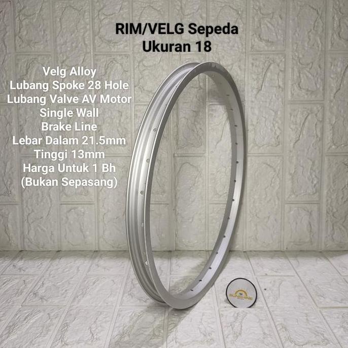 Velg Rims 18 Alloy Silver Lubang 28H Valve AV Bisa V dan U-Brake Sepeda Anak BMX Mini Lipat Seli 18 