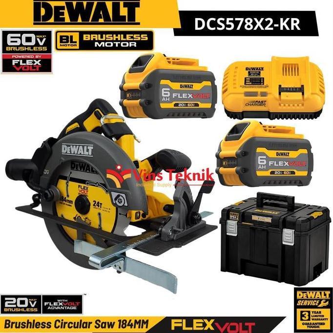 DEWALT DCS578X2-KR Brushless Circular Saw 7" Gergaji Sirkel Baterai 60V 184mm DCS578