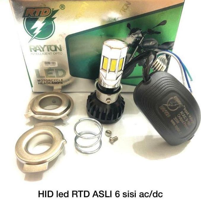 Promo LAMPU LED MOTOR RTD 6 SISI / 3 SISI AC DC + KIPAS BOHLAM DOP LAMPU DEPAN UTAMA LED RTD M02D M0