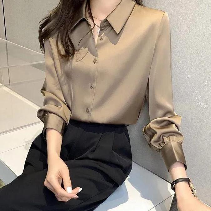 Termurah / Hot Sale Atasan Kemeja Satin Import Lengan Panjang Termurah Kekinian / Kemeja Wanita Mewa
