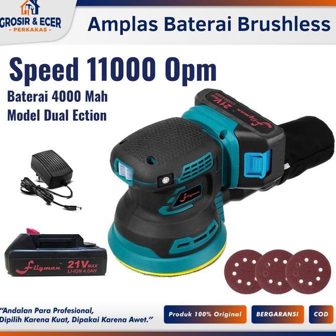 MESIN AMPLAS BATERAI CORDLESS ORBITAL SANDER 5" FLIGMAN - MESIN POLES DUAL ACTION BATERAI FLIGMAN AM