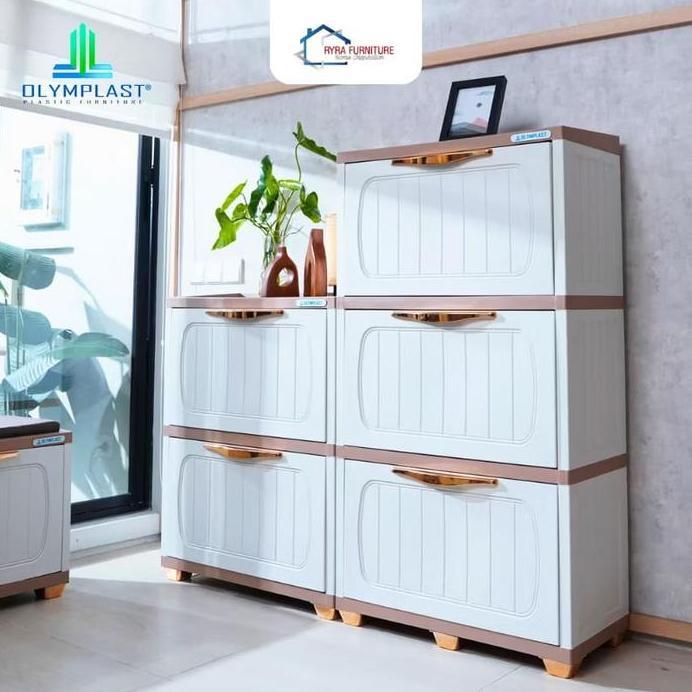Olymplast RAK SEPATU OLYMPAST SRO 3 SW Lemari Sepatu Minimalist Modern 2 Pintu Swing 4 Susun Rak Top