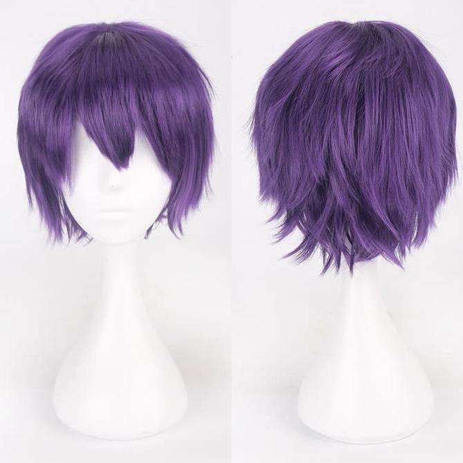 K049-16 ungu purple black wig base cowok pendek cosplay rambut palsu