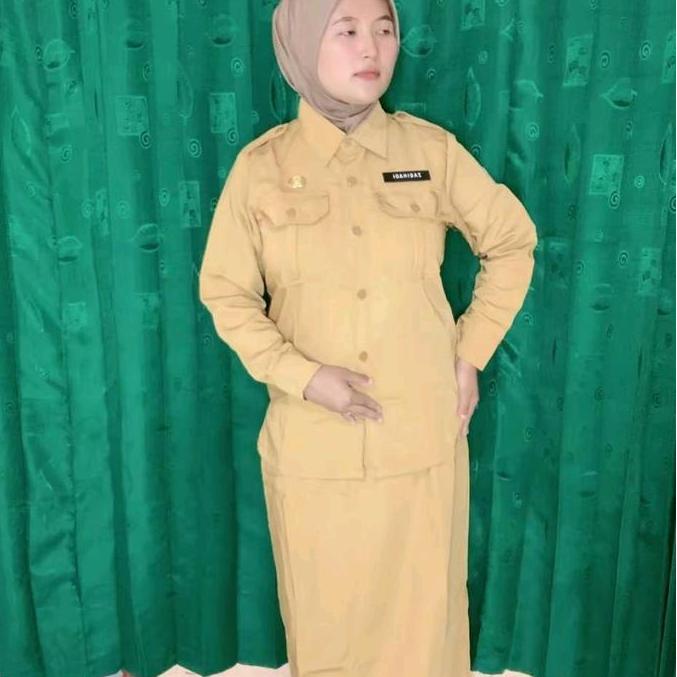 Termurah / Hot Sale Baju Pemda Wanita Pns Terbaru Model Setelan Saku Dada Span Rempel