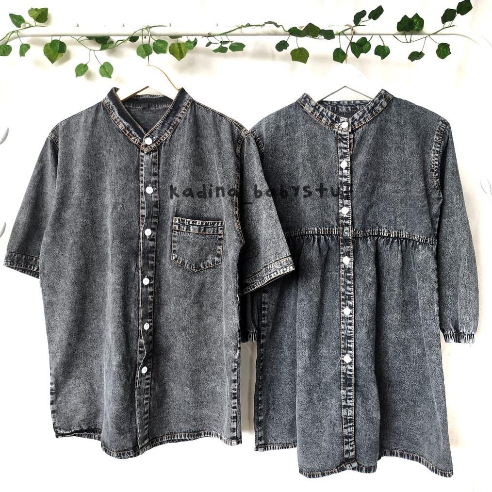 PROMO TERBARU KEMEJA JEANS COUPLE KELUARGA/ DRESS JEANS ANAK SNOW WASH BLACK/ KEMEJA ANAK JEANS SAND