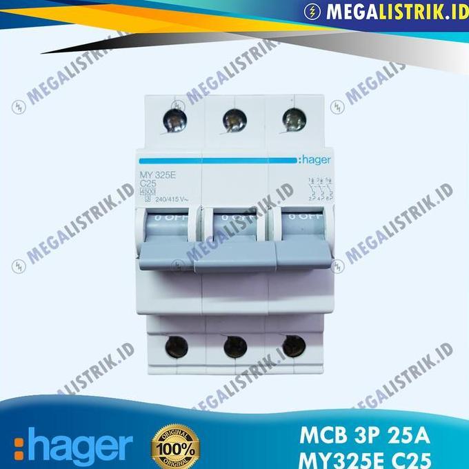 Grosir Hager Mcb 3P 25A My325E / Mcb 3 Phase 25 Ampere 4.5Ka C25 Sni