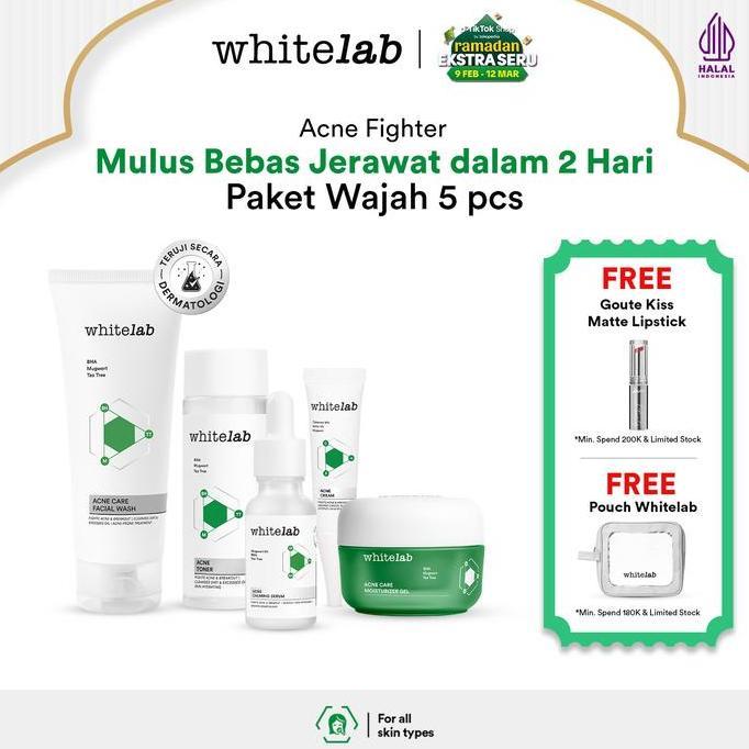 NEW WHITELAB 5PCS PAKET ACNE LENGKAP - FACIAL WASH, TONER, SERUM, MOISTURIZER, ACNE CREAM PAKET SKIN