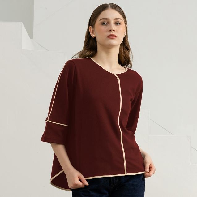 FOREVER SWEET Ophelia Contrast Line Blouse Atasan Wanita Airfeels