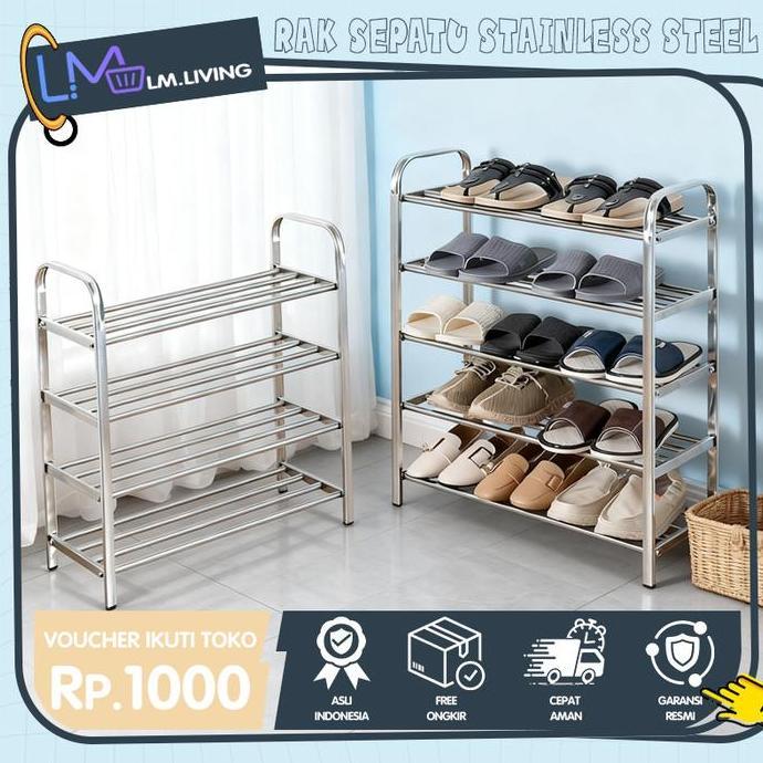 SPESIAL HARI INI - LM Stainless Steel Rak Sepatu 4/5 tingkat rak sepatu kokoh tempat sepatu sendal s