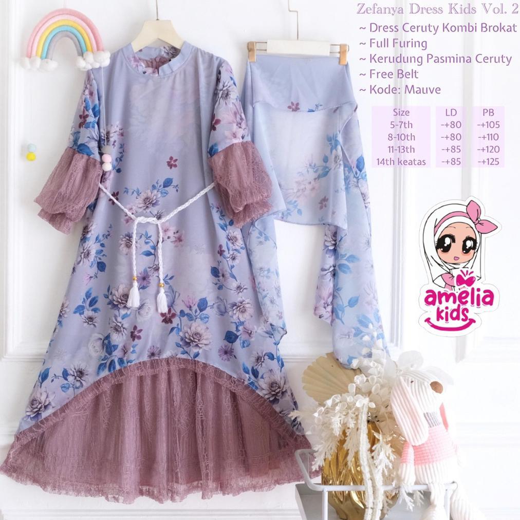 Termurah  [[ New Arrival ]] Zefanya Tivania Aruna Set Kids Setelan Gamis Lebaran Anak Model Terbaru 