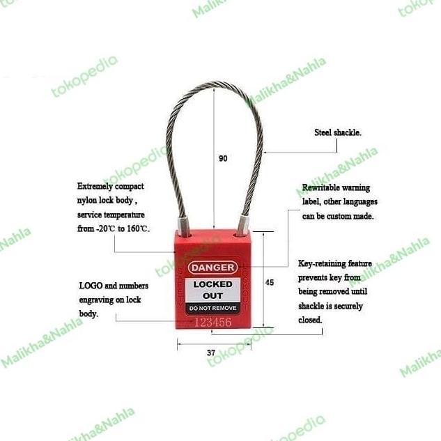 Safety Padlock Wire Cable - Red body