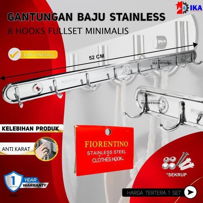 NIOCHA Gantungan Baju jaket 8 KAITAN TERMURAH LUAR BIASA BAHAN STAINLESS