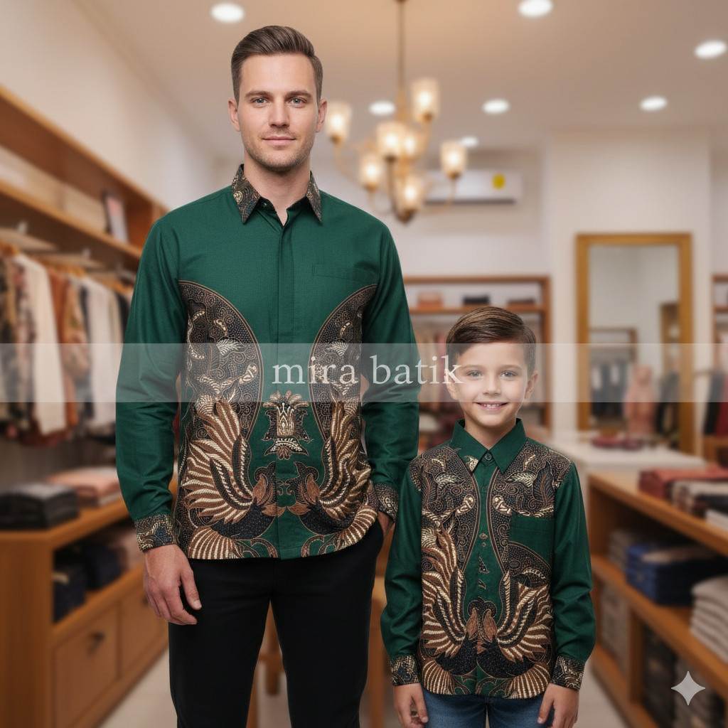 hijau Botol Hijau Emerald Batik Couple Ayah Anak Katun Premium Lapis Furing