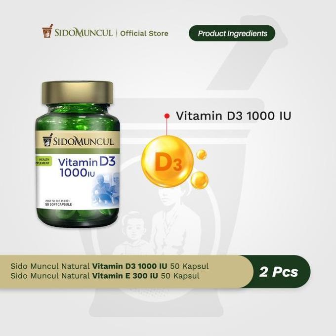 Bitamin- Sido Muncul Natural Vitamin D3 1000 Iu + Vitamin E 300 Iu Sc