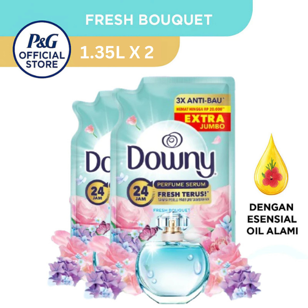 Downy Premium Parfum Fresh Bouquet Pewangi dan Softener Refill 1.35 l - Isi 2