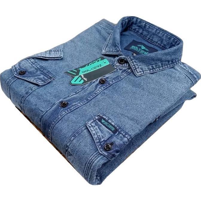 Kemeja Denim Jumbo Lengan Pendek Xxl Xxxl Xxxxl Polos Jeans Pria  Distro  Casual  Cowok  Variasi  Hi