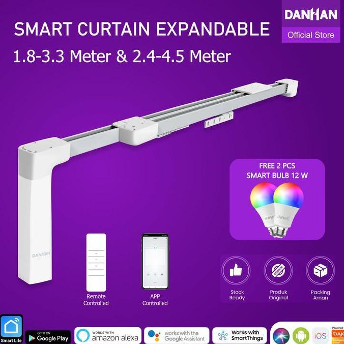 Rel Gorden Otomatis Remote, Control melalui Smartphone Smart Curtain Expandable Danhan, Curtain Adju