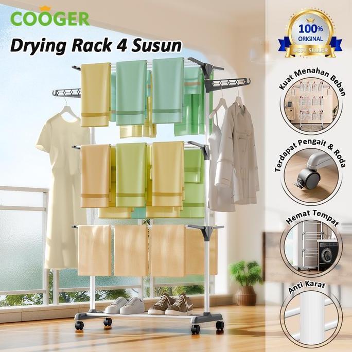 COOGER Rak Jemuran Baju Stainless Steel Rak Jemuran Handuk 4 Susun