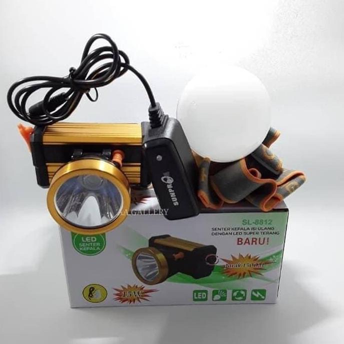SUNPRO Senter Kepala LED 15W SL 2 Super Terang Pilihan Warna Putih & Kuning LED Center Beam Baru