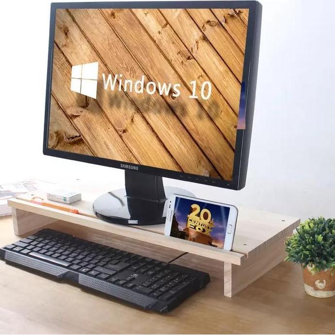 monitor stand kayu, dudukan monitor, rak monitor dilengkapi dudukan HP