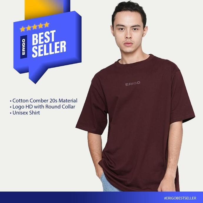 Fuku- Erigo T-Shirt Basic Fresne Andora - Kaos Basic Merah Tua Pria & Wanita