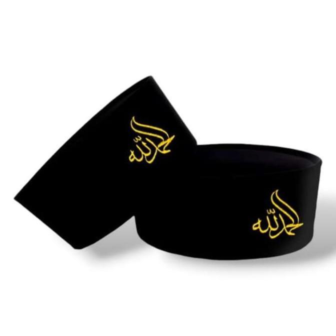 Termurah / Hot Sale Kopiah Songkok Bordir Alhamdulillah Muslim Peci Logo Dewasa Hitam Nyaman Tebal K