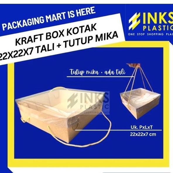 BOX KRAFT KOTAK 22x22x7 TUTUP MIKA + TALI DUS KOTAK NASI KUE BOLU