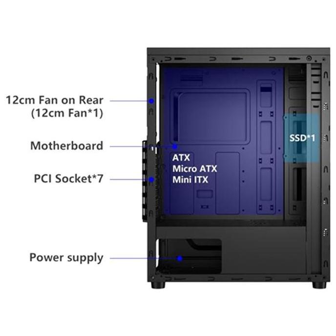 Comcom- Casing Raptor Black Strike 1650 Free 2 Fan Rgb Atx