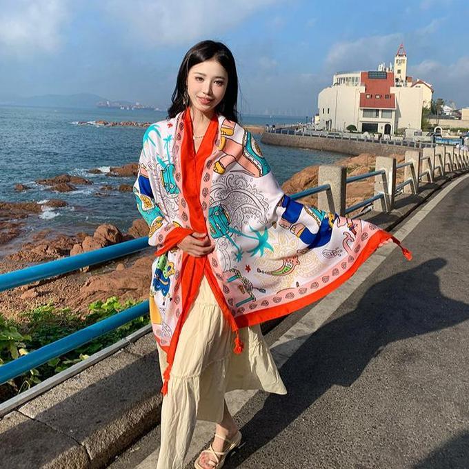 Promo Syal Motif Lebar / Scarf Cewek Unik / Hampers Natal Lebaran / Pashmina Motif Gajah Diskon