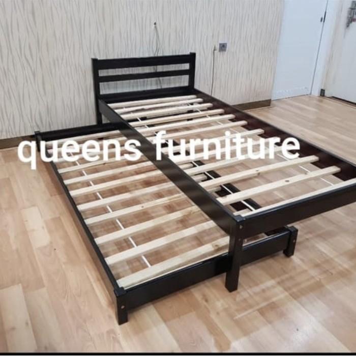 Ranjang kayu atas plus sorong tanpa kasur ukuran 90