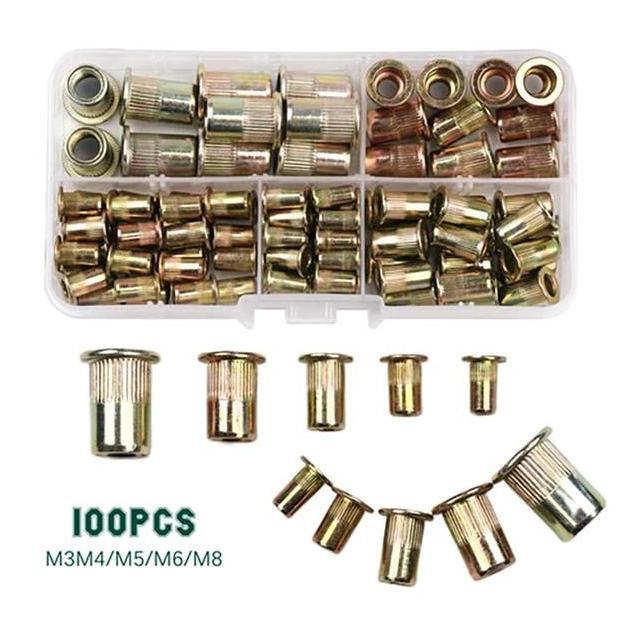 Nutbolt- 100Pcs Rivet Nut Mur M3 M4 M5 M6 M8 Paku Keling Berulir Carbon Steel