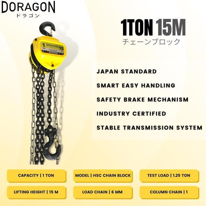 BEBAS ONGKIR - DORAGON Chain Block 1 Ton 15 Meter Takel 1T x 15M Katrol Kerekan Hoist