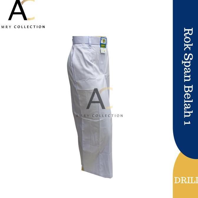 BELANJA SEKARANG!! Rok Span Sekolah SMP SMA Rempel Belah Satu Warna Putih Bahan Katun Drill Polos Fi